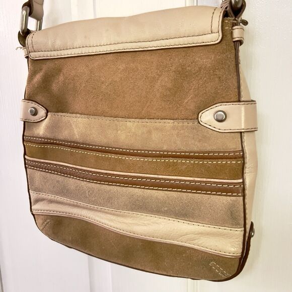 Vtg Fossil Crossbody Purse Suede Leather Stripe Brown Multi‎ Tone Hang Key - Picture 11 of 12